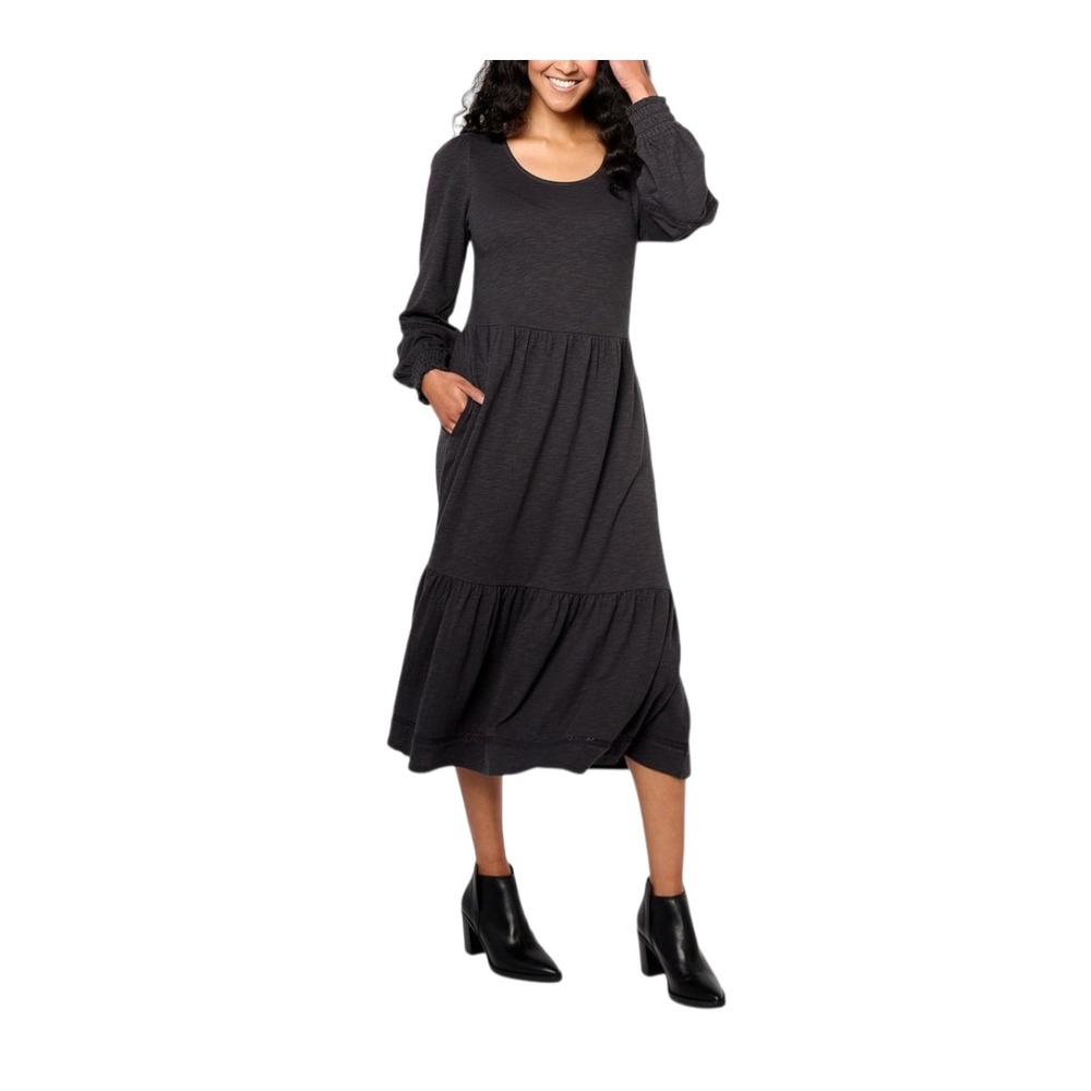 Canyon Retreat Womens Long Sleeves Midi Dress Washed Black Petite Size Large